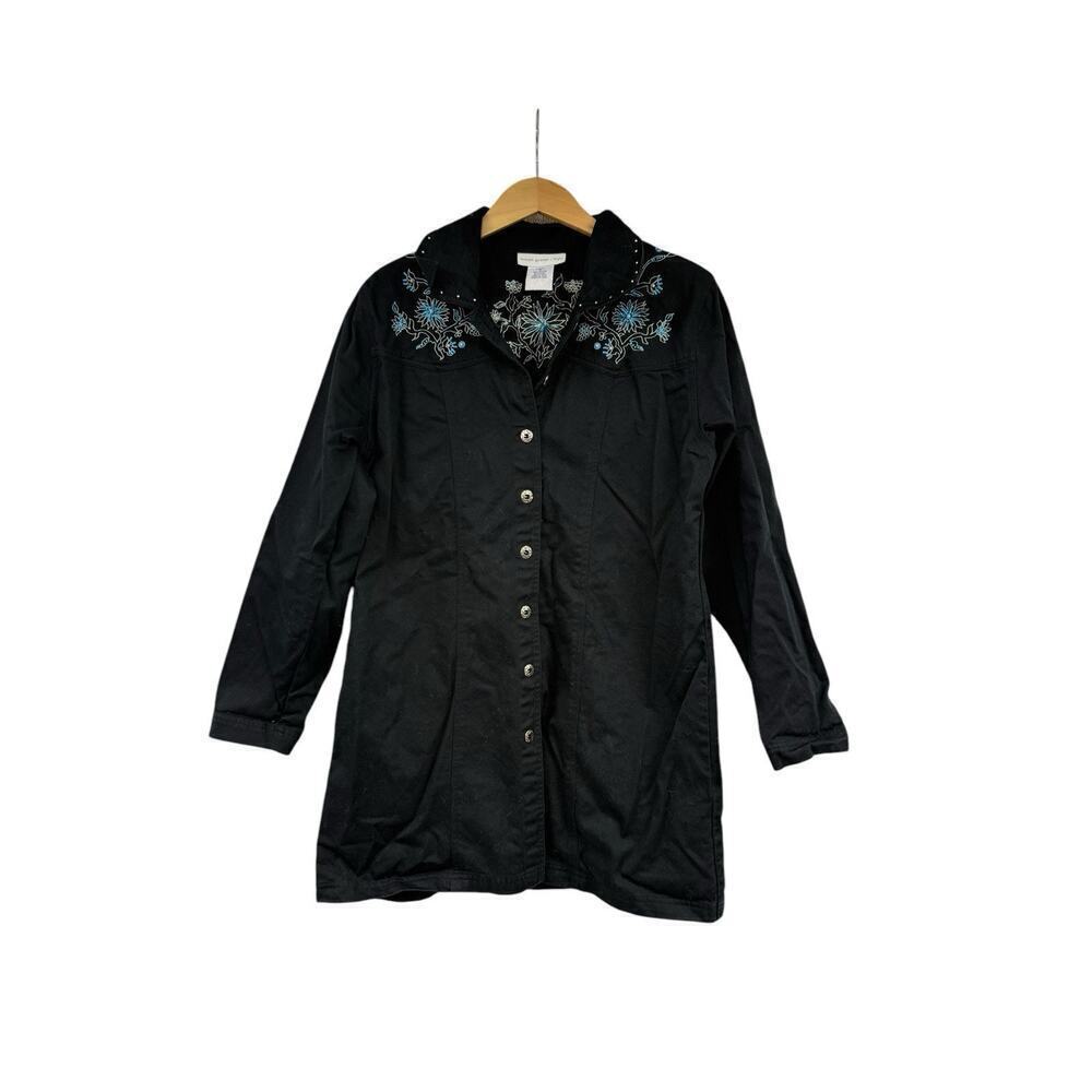 Susan Graver Black Southwest Style Dress / Longline Jacket Embroidered Womens M